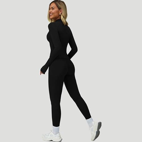 Women’s 3 Piece Workout Set – Sports Bra, Leggings & Jacket with Thumbholes – Yoga Outfit Activewear for Gym Running Training thumbnail 6