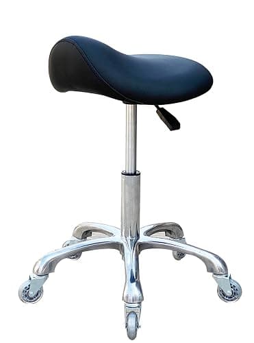 FRNIAMC Professional Saddle Stool with Wheels Ergonomic Swivel Rolling Height Adjustable for Clinic Dentist Beauty Salon Tattoo Home Office (Black) - Image 1