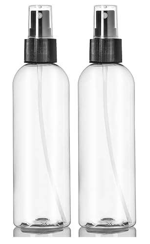 ljdeals 8 oz Clear Plastic Spray Bottles, Black Fine Mist Sprayer, Refillable Empty Bottles for Essential oils, Perfumes, Travel. Pack of 2, Made in USA - Image 1
