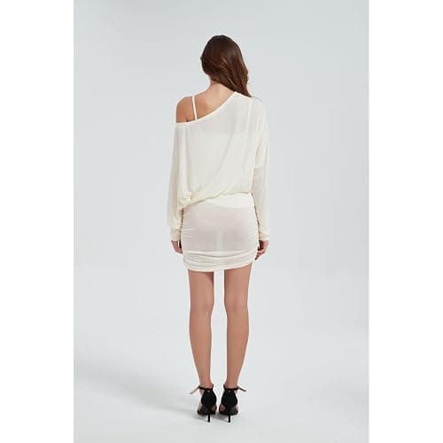 LRF Off The Shoulder Dress See Through Trendy Y2k Sexy Mini Slim Fit Casual Loungewear Dress thumbnail 6
