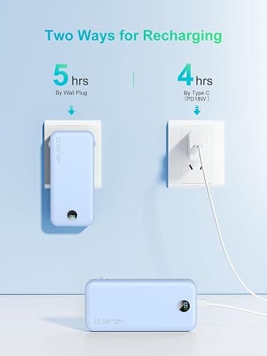 Portable Charger with Built-in Cables and Wall Plug, 12000mAh 22.5W USB C Power Bank Fast Charging with LED Display, External Battery Pack Travel Essentials Compatible with iPhone, iPad, Samsung Blue thumbnail 8
