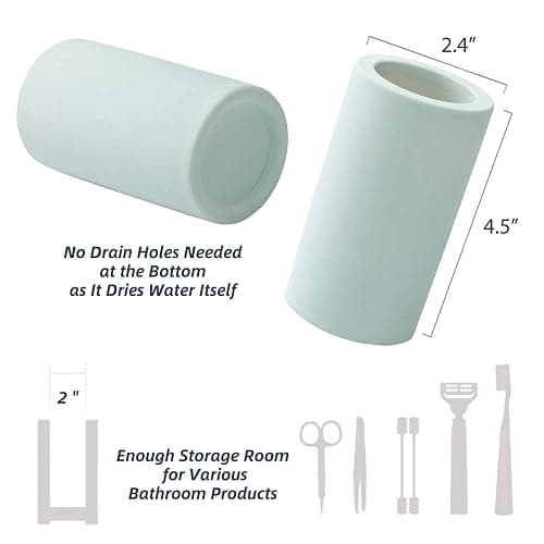 HouseSister Fast-Drying Diatomite Toothbrush Holder - Bathroom Countertop Organizer Stand for Toothpaste, Makeup Brushes, Razors & Accessories (Mint) thumbnail 3