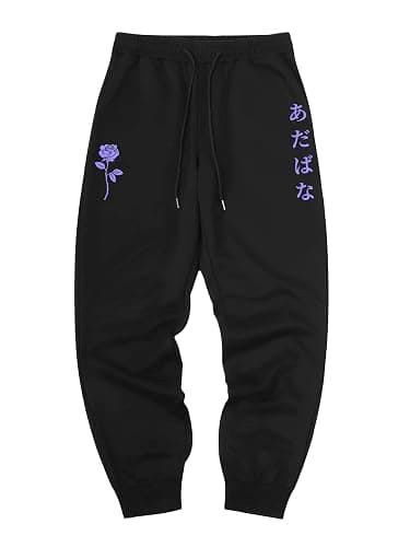 WDIRARA Men's Floral Letter Graphic Print Drawstring Waist Tie Front Sweatpants - Image 1