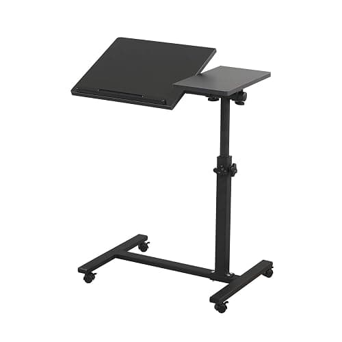 TigerDad Overbed Bedside Desk Mobile Rolling Laptop Stand Tilting Overbed Table with Wheels Height Adjustable Tray Table for Laptop Bed Sofa Side Table (Black) - Image 1