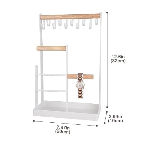 ProCase Jewelry Stand Holder Organizer, 4-Tier Necklace Holder with Ring Tray, 10 Hooks Necklaces Hanging Small Jewelry Display Storage Tower Tree for Bracelets Earrings Watches -Medium, White thumbnail 3
