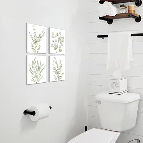 Erctoo Botanical Plant Canvas Wall Art, Framed Boho Wall Decor for Bathroom, Minimalist Aesthetic Bedroom Wall Art, Sage Green Eucalyptus Leaf Prints for Office, Set of 4PCS, 8”X10” thumbnail 5