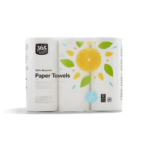 365 by Whole Foods Market, 100% Recycled Jumbo Paper Towels, Ultra-Strong, 135 Sheets per Roll, 3 Count - 1 Count (Pack of 3)