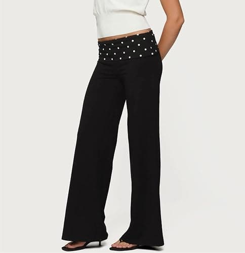 Qmlyev Wide Leg Sweatpants for Women Fold Over Low Rise Flare Yoga Lounge Pants Back to School Clothes for Teen Girls thumbnail 5