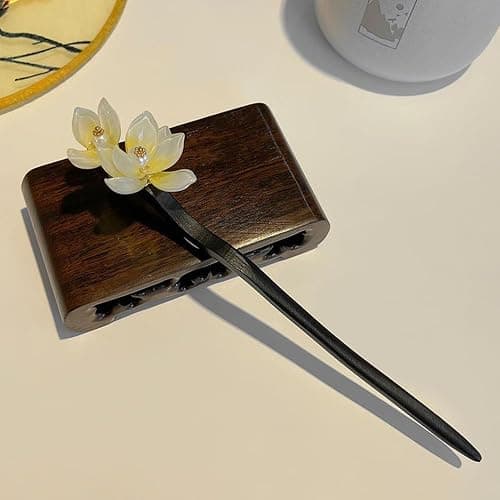 Chinese Flower Wooden Hairpin Handmade Floral Wooden Hair Sticks – Chinese Decorative Hair Chopsticks thumbnail 3