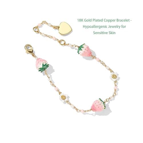 Women's Stylish Versatile Bracelet - Elegant White Flower, Pink Strawberry Charm, Fresh & Sweet Bohemian Design Jewelry, Perfect Friendship Gift for Friends & Loved Ones thumbnail 2