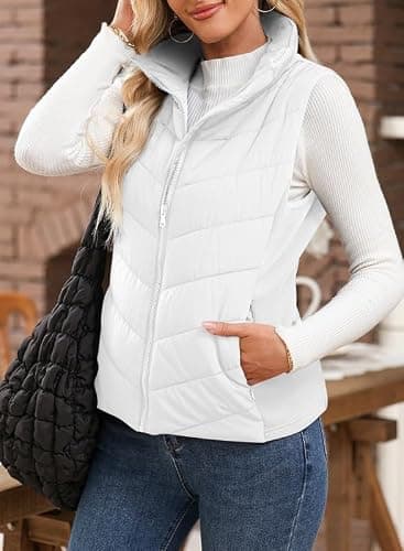 Dokotoo Puffer Vest Women Sleeveless Zip Up Outerwear Stand Collar Quilted Vest Warm Winter Jackets Coats with Pocket thumbnail 3
