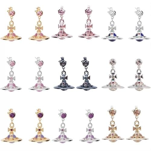 Colorful Saturn Earrings for Women - Punk Shining Crystal Quartz Earrings of Saturn for Women Saturn Earrings (Silver White) thumbnail 8