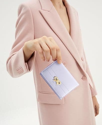 Cute Wallet Coquette Bow Small Wallet Tri-folded Aesthetic Bifold RFID Blocking Card Holder Leather Mini Short Coin Purse with ID Window for Women Girls Ladies -Purple thumbnail 2