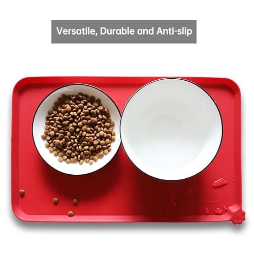 Hoki Found Silicone Pet Food Mats - Non Slip Dog Cat Bowl Mats - Classic Red thumbnail 4