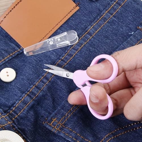 3.5" Sharp Small Craft Scissors all Purpose, Precision Straight and Curved Fine Tips for Thread Yarn Fabric Cutting, Mini Scissors with Protective Cover, Ideal for Sewing, Embroidery, Beauty, Crochet thumbnail 6