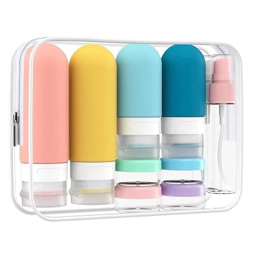Tonater 17 Pack Travel Bottles for Toiletries, TSA Approved Leak Proof Silicone Travel Containers for Toiletries with Label-Dopamine Color - Image 1