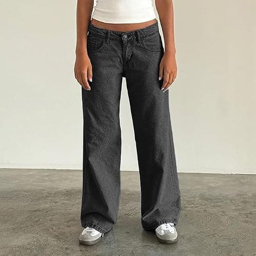 Flvsun Women's Low Waisted Baggy Jeans Wide Straight Leg Casual Loose Denim Pants Y2K Trendy. thumbnail 3