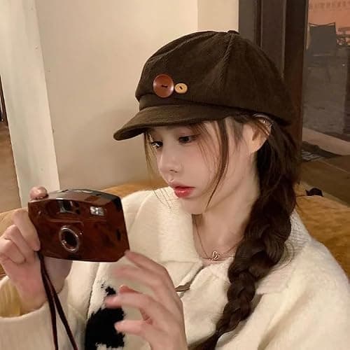 TYATVS Womens Button Baker Boy Hats Y2k Vintage Corduroy Newsboy Hat Whimsy Twee Shoujo 2000s Fall Fashion thumbnail 5