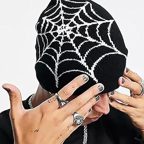 Pooyikoi Y2K Gothic Spider Pattern Wool Acrylic Knitted Hat Women Beanie Winter Warm Beanies Men Casual Skullies Outdoor thumbnail 4