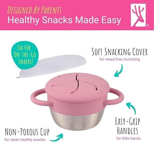 Elk and Friends Stainless Steel Snack Cups | Removable Silicone Food Catcher and Travel Lid | Spill-Proof Snack Containers for Baby, Toddler, Kids | Dishwasher Safe | 2 Pack thumbnail 5