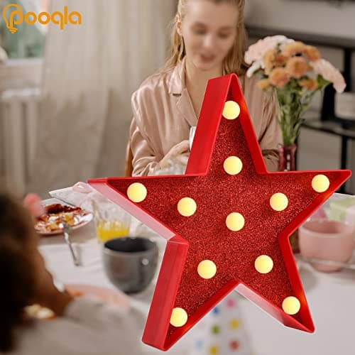 Pooqla Star Marquee Lights, Glitter LED Marquee, Red Light Up Star - Battery Powered Night Light for Birthday Party, Wedding, Christmas Decoration thumbnail 4