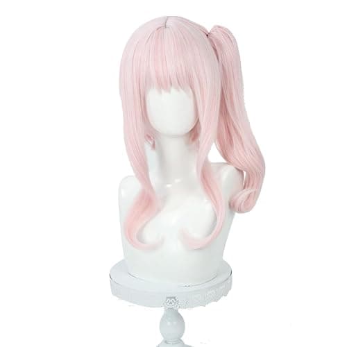 abouder Cute Pink Ponytail Wig Akiyama Mizuki Anime Cosplay Long Curly Hair Wigs with Bangs Heat Resistant Synthetic Wigs thumbnail 2