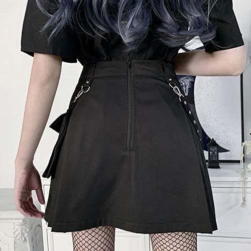 Ruolai Goth Black Pleated Mini Skirt with Chain High Waisted Tennis Skirt thumbnail 3
