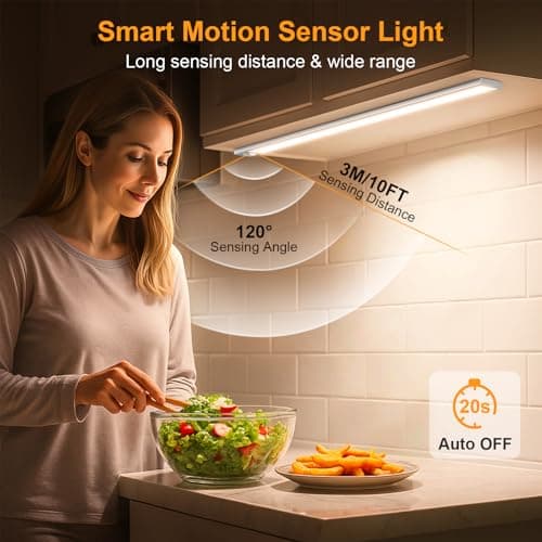 Gritin 14.7inch Under Cabinet Lighting Rechargeable 2 Pack- 3 Color Temps&5 Level Brightness, Super Bright, 4 Modes, Motion Sensor, Long Lasting - Easy Installation Magnetic Under Closet Lights-Silver thumbnail 7