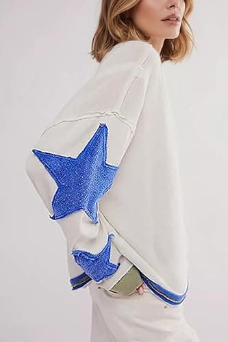 peassa Oversized Sweatshirt for Women Long Sleeve Star Graphic Sweatshirt Lightweight Crewneck Pullover Fall Top thumbnail 5