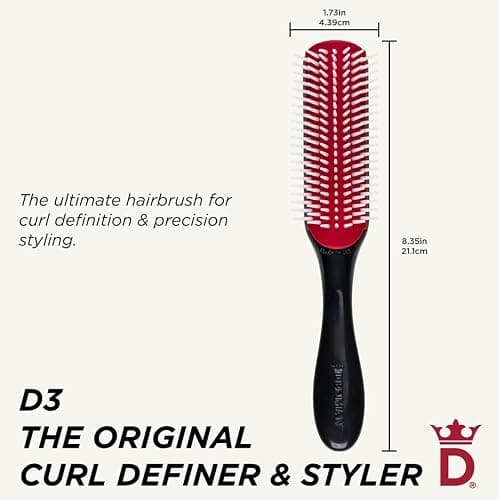 Denman Curly Hair Brush D3, 7 Row Styling Brush for Detangling, Separating, Shaping and Defining Curls - For Women and Men - Black thumbnail 2