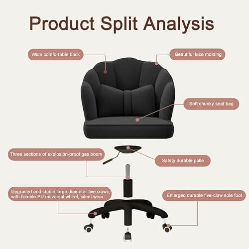 HDHNBA Vanity Chair with Wheels Velvet Petal Desk Chair Upholstered Tufted Home Office Chair for Women Girls, Height Adjustable Makeup Task Chair for Bedroom Living Room thumbnail 3