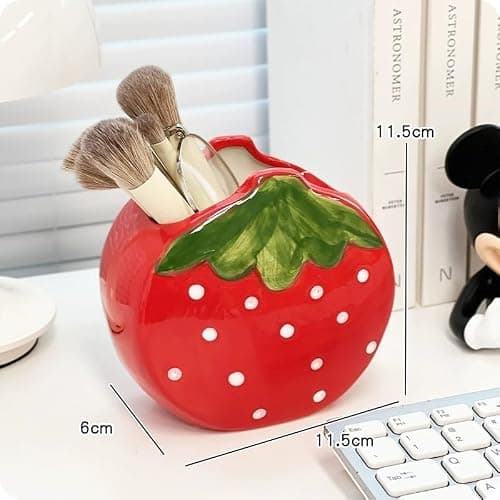 Youfui Strawberry Pencil Holder Toothbrush Holder Cute Pen Holder for Desk Organizer Makeup Brush Pencil Cup Kawaii Desk Accessories Aesthetic Office Home Decor Birthday Gifts for Women (Red) thumbnail 2