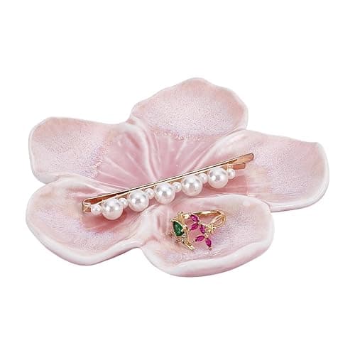 EVERJOYCRAFT Ceramic Jewelry Dish Tray Small Trinket Tray Aesthetic Nightstand Room Decor Ring Holder Flower Shape Elegant Jewlery Plate Bowl for Christmas Birthday Gifts for Women (Blush Pink) - Image 1