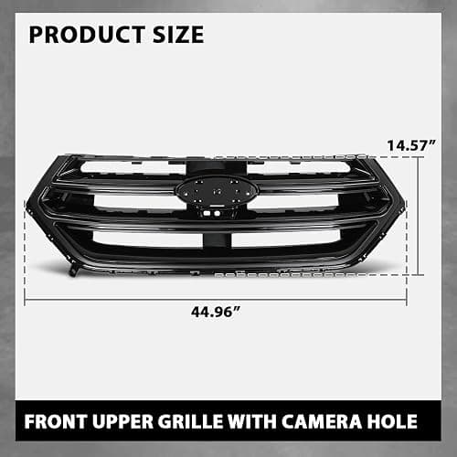LQI Front Bumper Upper Grille Grill w/Camera Hole Compatible with Ford Edge 2015 2016 2017 2018 FT4Z8200DA, FO1200562C Glossy Black thumbnail 2