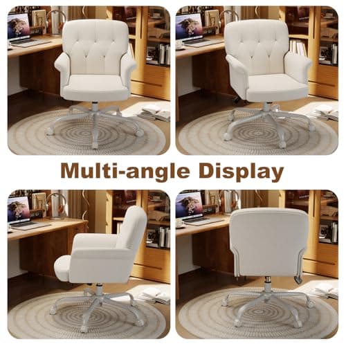 Keratee Teddy Fleece Office Chair, Comfy Home Office Desk Chair with Adjustable Height & 360° Swivel, Ergonomic Computer Chair for Long Hours, Multi-Functional Vanity/Makeup Chair, White thumbnail 7