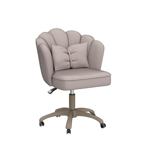 XUEGW Petal Desk Chair with Bow Cushion Velvet Vanity Chair with Wheels, Upholstered Home Office Chair for Girls Women, Mid-Back Swivel Computer Task Chairs for Living Room Bedroom thumbnail 4