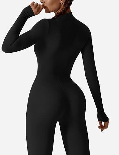 YEOREO Women Workout Jumpsuit Zip Up Long Sleeve Romper Bottom Pants Bodysuit Bodycon Sexy One Piece thumbnail 5