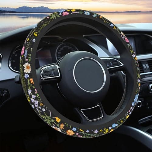 Car Steering Wheel Cover for Women Men, Non-Slip Breathable Steering Wheel, Wildflower Steering Wheel Protector, Car Accessories, Universal 14" 02/2-15" Fit Auto, Suvs - Image 1