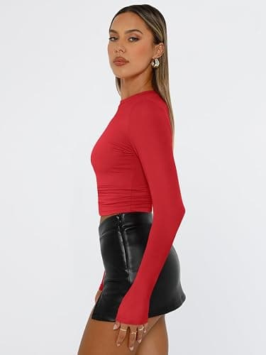 Trendy Queen Womens Long Sleeve T Shirts Fall Fashion 2025 Basic Crop Tops Going Out Outfits Y2k Clothes thumbnail 3