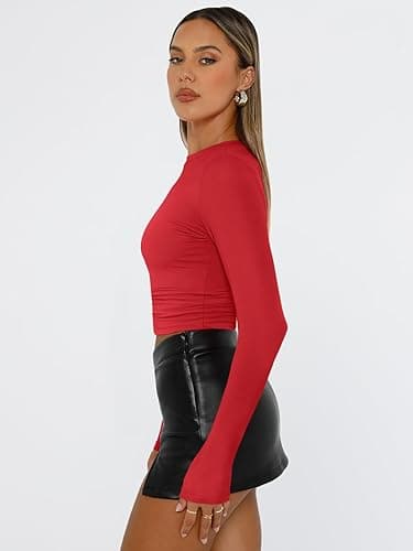 Trendy Queen Womens Long Sleeve T Shirts Fall Fashion 2025 Basic Crop Tops Going Out Outfits Y2k Clothes thumbnail 4