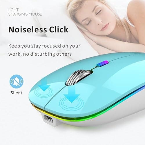 Uiosmuph LED Wireless Mouse, G12 Slim Rechargeable Silent Mouse, 2.4G Portable USB Optical Wireless Computer Mice with USB Receiver and Type C Adapter (Blue) thumbnail 7