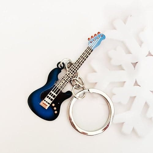 Pouoir guitar keychain gift for Men Mini Cute Bass Key Chain Ring for Kids High-end Car Keyring Electric Guitar Key Holder thumbnail 2