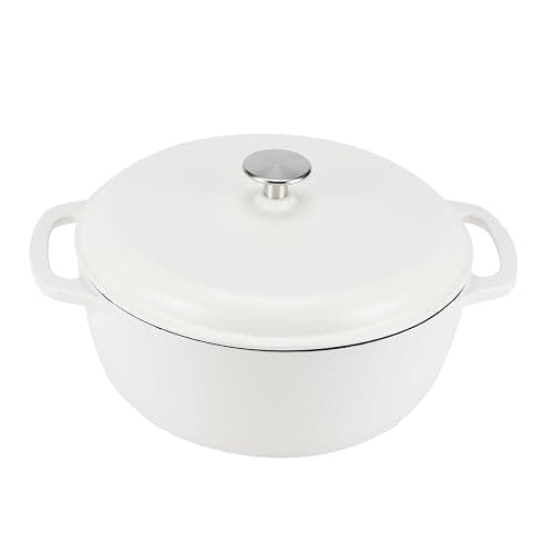 Amazon Basics Cast Iron Dutch Oven Pot with Lid, Enameled, Round, Dual Handles, Heavy-Duty, Large, 7.3-Quart, Matte White - Image 1