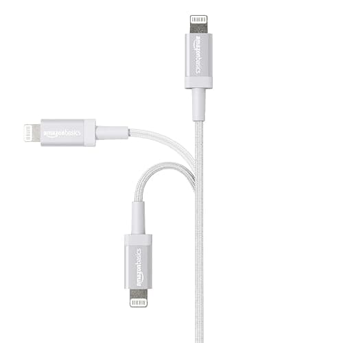Amazon Basics USB-A to Lightning Charger Cable, Nylon Braided Cord, MFi Certified Charger for Apple iPhone 14 13 12 11 X Xs Pro, Pro Max, Plus, iPad, 6 Foot, Silver thumbnail 2