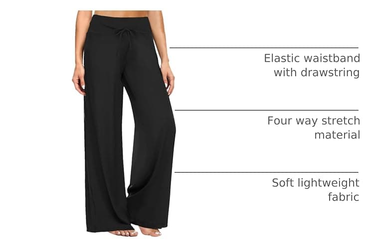 ZOOSIXX Soft Black Pajama Pants for Women, Wide Leg Comfy Casual Lounge Yoga Capri Pants 22'' / 30'' thumbnail 4