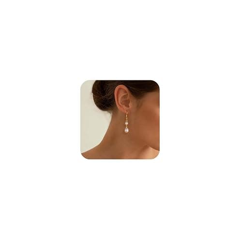 Freekiss Pearl Earrings for Women Trendy: Flat Back Stud Earrings 14K Gold Plated/925 Sterling Silver Freshwater Pearl Dangle Earrings Cute Bow Earrings Wedding Jewelry Birthday Gifts for Women Girls thumbnail 2