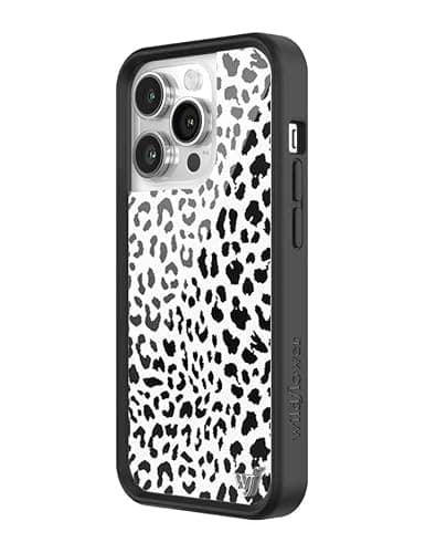 Wildflower Cases - Compatible with Apple iPhone 14 Pro | Protective Black Bumper, 4ft Drop Test Certified, Women Owned Small Business | Snow Meow - Animal Leopard White Black Floral Cute Trendy thumbnail 2