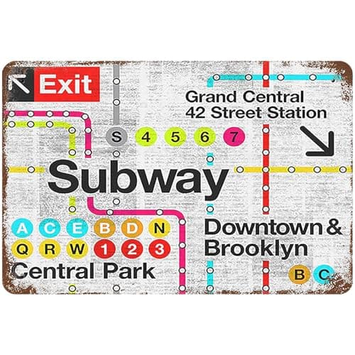 Vintage Metal Tin Sign 8x12 Inches, New York City Central Park Subway Wall Decor Downtown Brooklyn Grand Central 42 Street Station Poster for Home Living Room Bedroom Garden Garage Office Cafe Bar Pub - Image 1