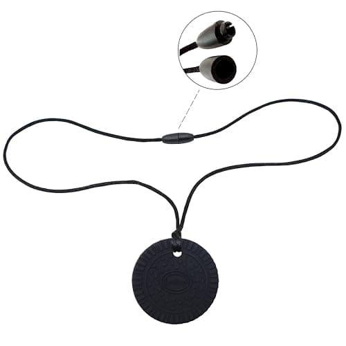 Chew Necklaces for Sensory Kids, Silicone Chewable Pendant for Autism, Chewing, ADHD, SPD, Sensory Oral Motor Aids for Boys and Girls, Chewy Toy for Adults (Black) thumbnail 4