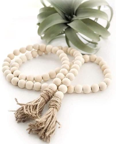 LSKYTOP 60 Inches Wood Bead Garland,Wooden Beads with Tassels,Farmhouse Beads Rustic Prayer Beads Boho Beads for Farmhouse Tiered Tray Coffee Table Mantel Decor (1 Pack) - Image 1